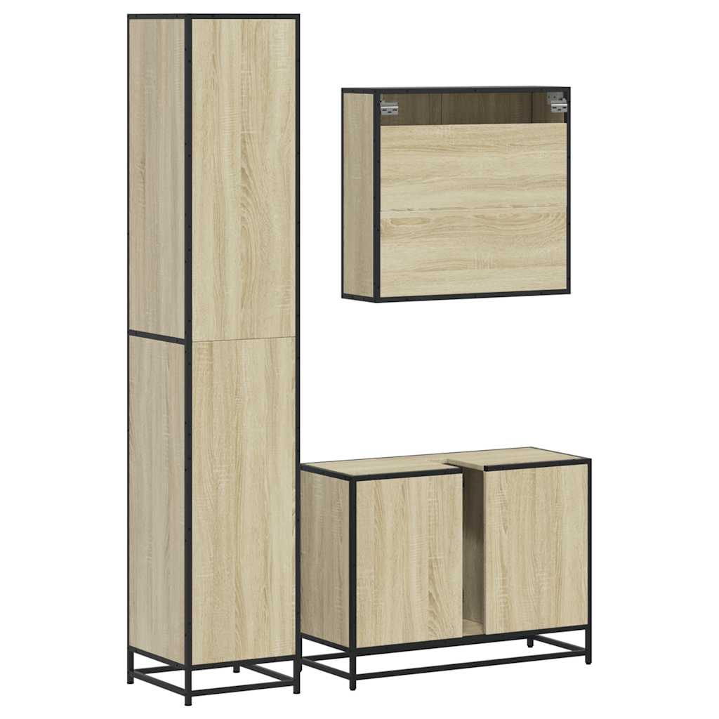 3 pcs conj. móveis casa banho derivados madeira carvalho sonoma