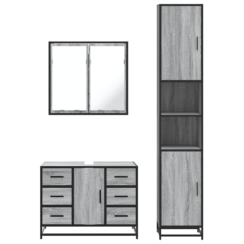 3 pcs Conjunto móveis casa de banho madeira proc. cinza sonoma