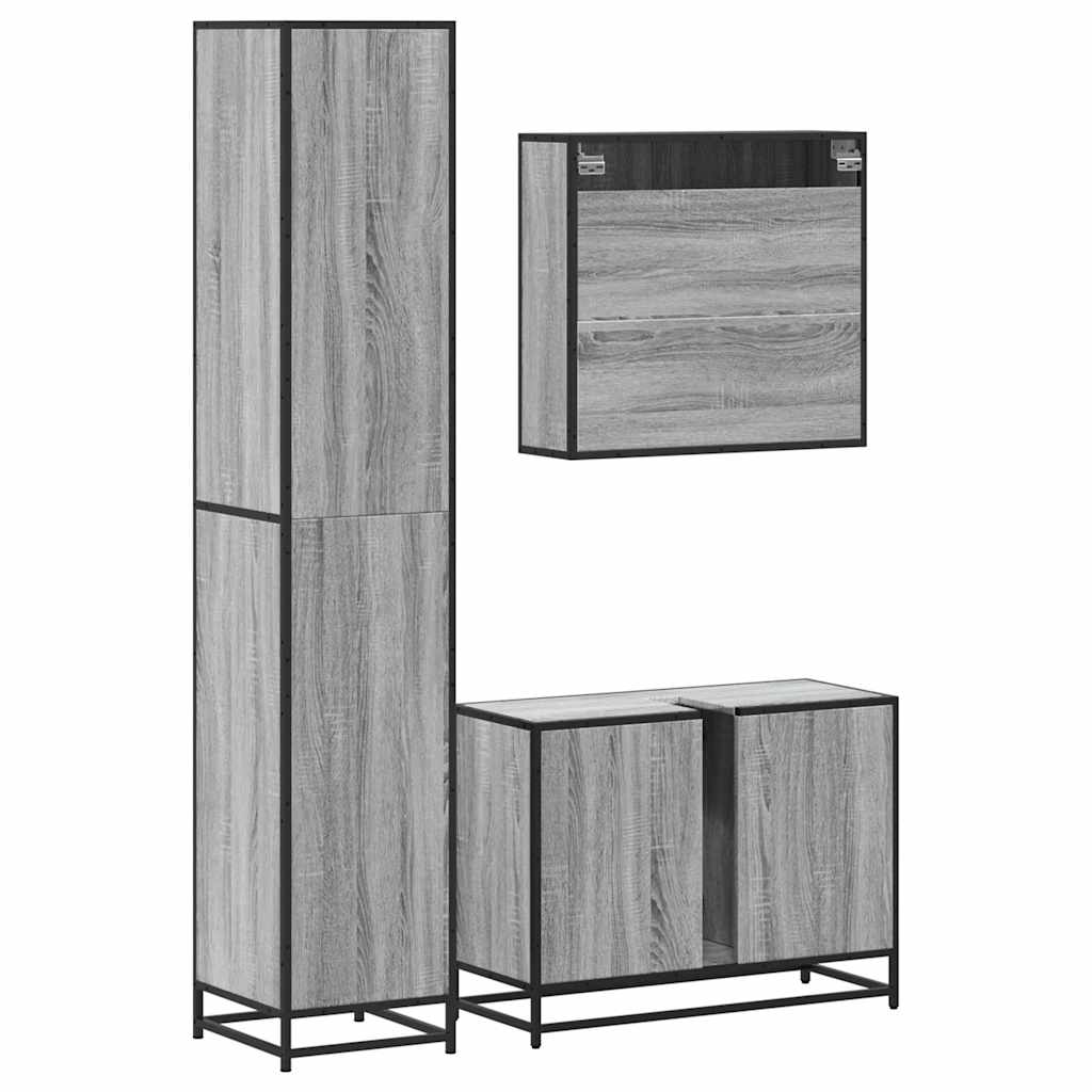 3 pcs Conjunto móveis casa de banho madeira proc. cinza sonoma