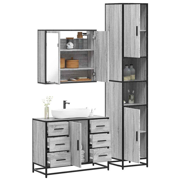 3 pcs Conjunto móveis casa de banho madeira proc. cinza sonoma