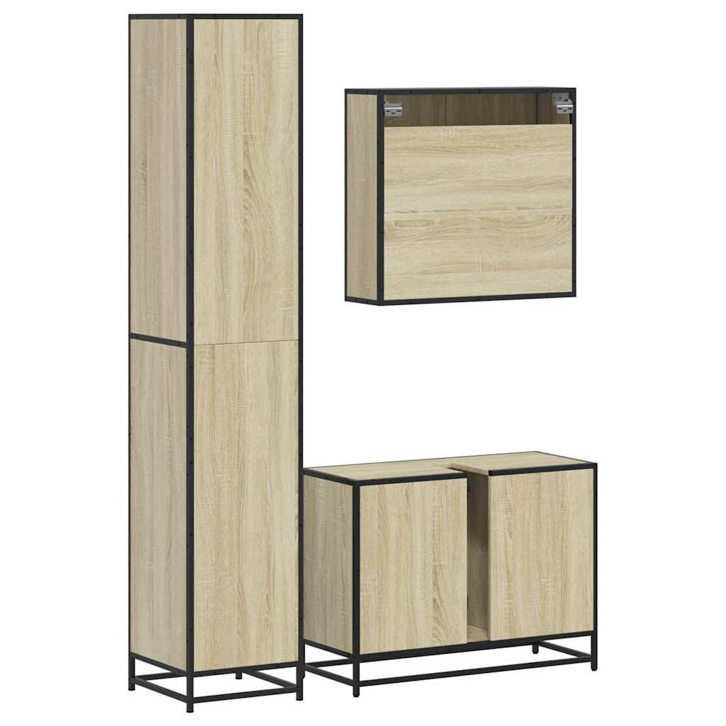 3 pcs conj. móveis casa banho derivados madeira carvalho sonoma