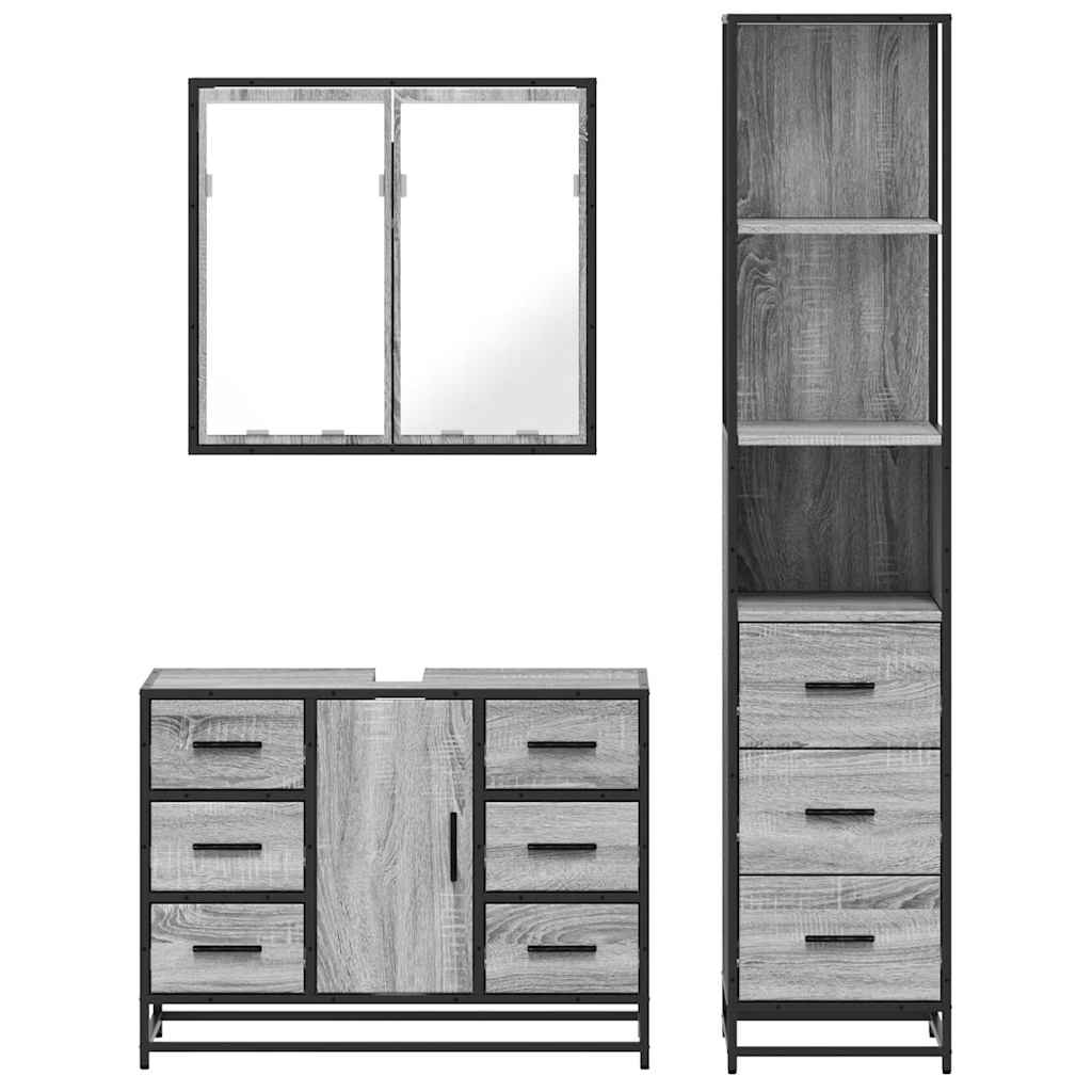 3 pcs Conjunto móveis casa de banho madeira proc. cinza sonoma