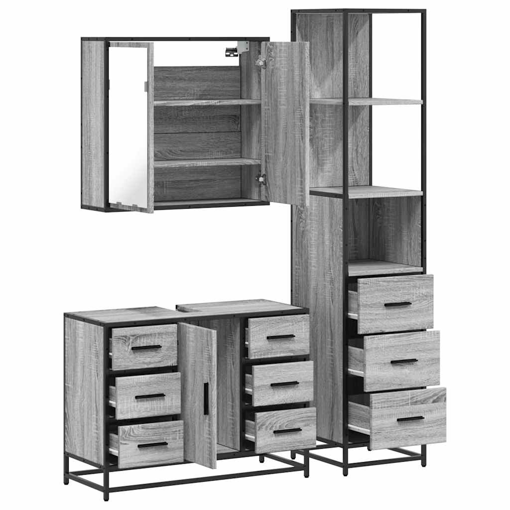 3 pcs Conjunto móveis casa de banho madeira proc. cinza sonoma