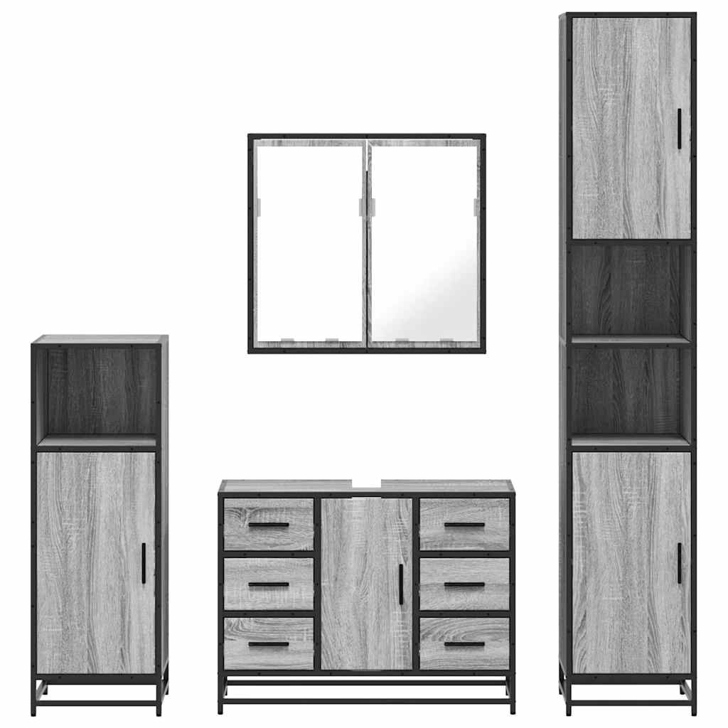 4 pcs Conjunto móveis casa de banho madeira proc. cinza sonoma