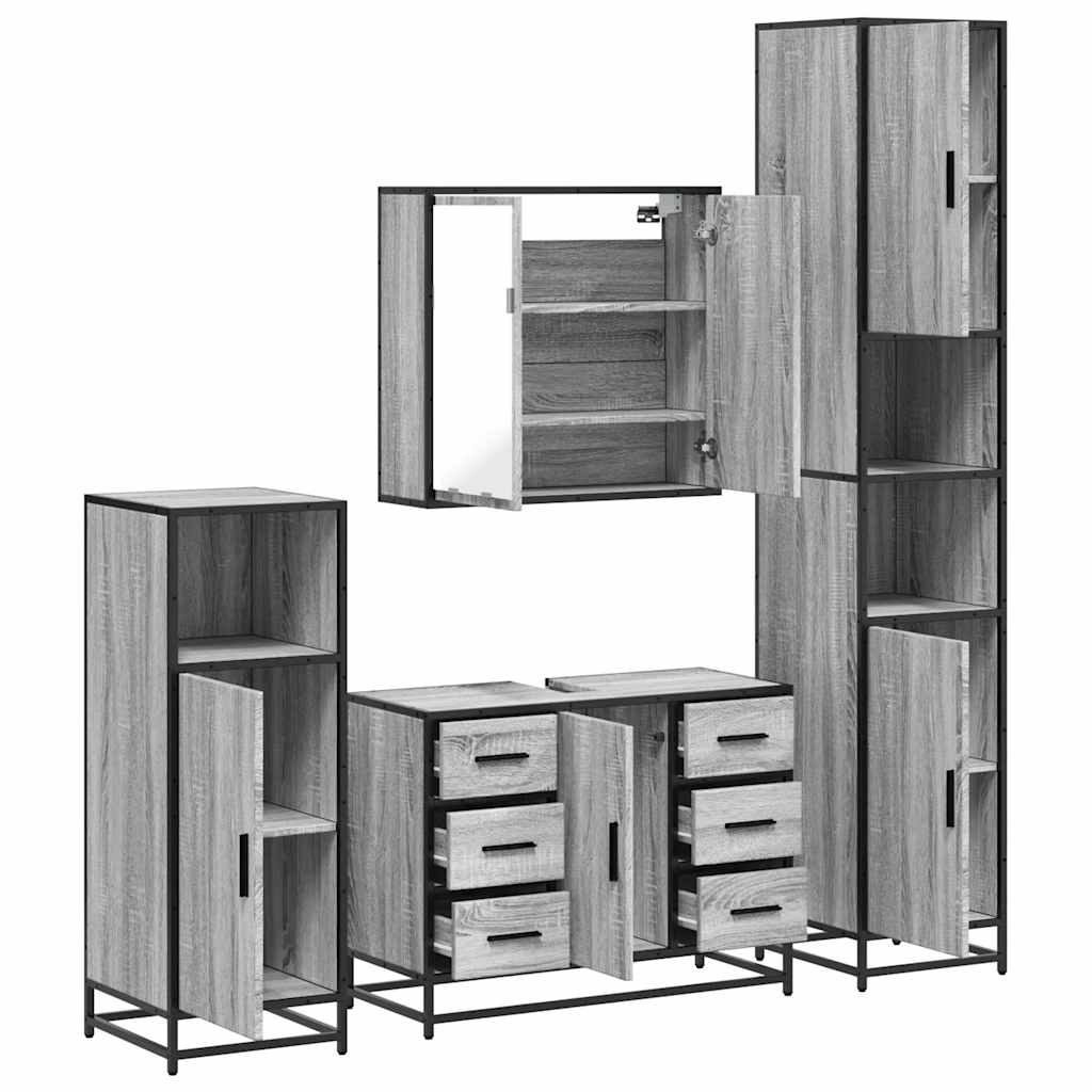 4 pcs Conjunto móveis casa de banho madeira proc. cinza sonoma