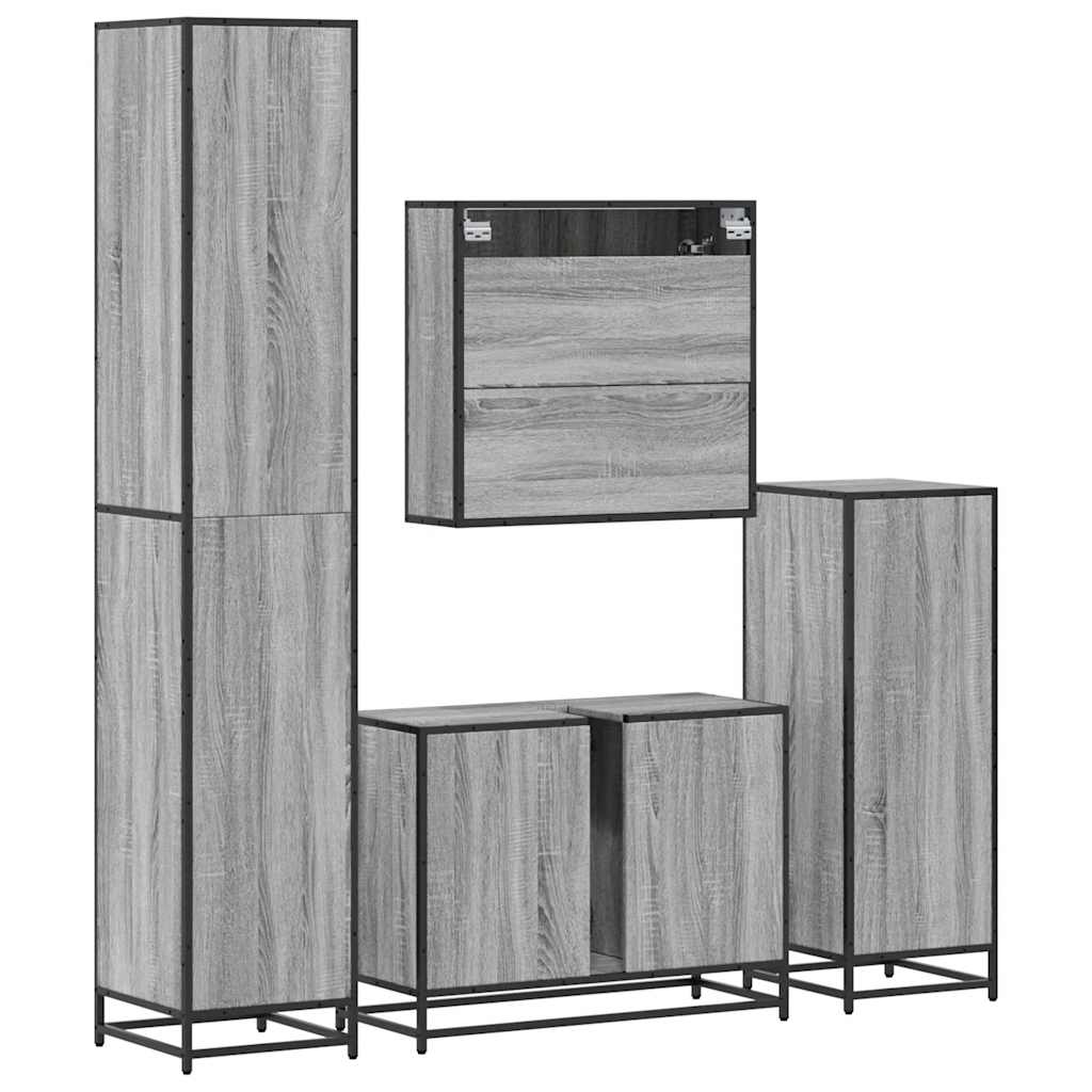 4 pcs Conjunto móveis casa de banho madeira proc. cinza sonoma