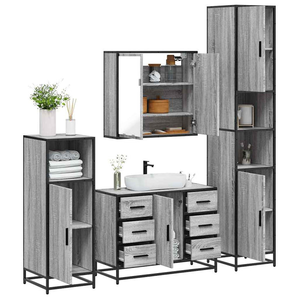 4 pcs Conjunto móveis casa de banho madeira proc. cinza sonoma