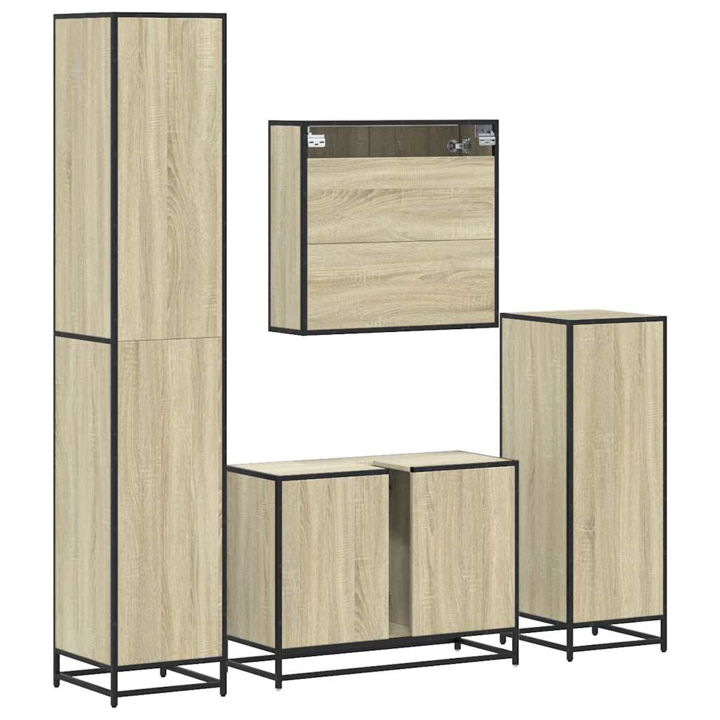 4 pcs conj. móveis casa banho derivados madeira carvalho sonoma