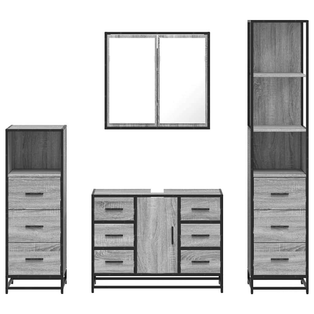 4 pcs Conjunto móveis casa de banho madeira proc. cinza sonoma