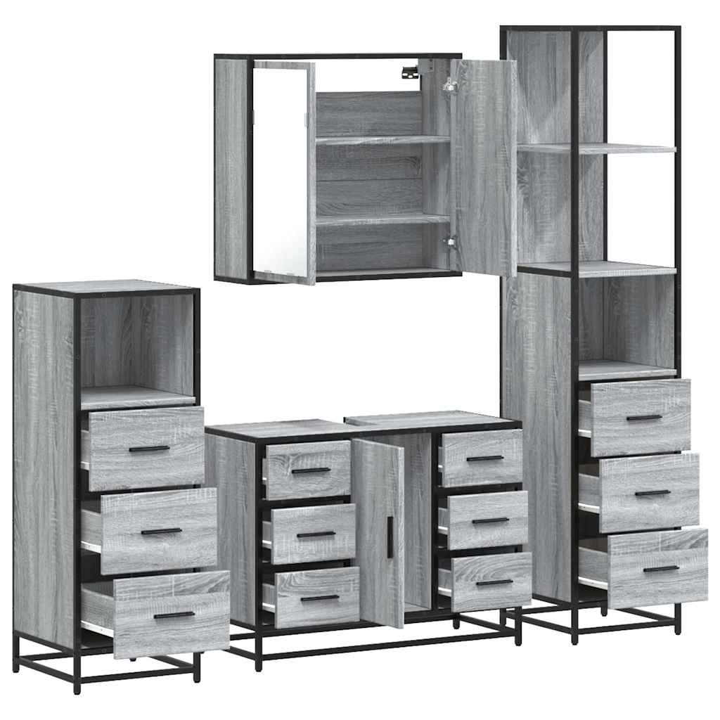 4 pcs Conjunto móveis casa de banho madeira proc. cinza sonoma