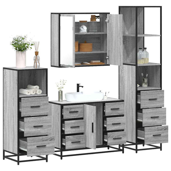 4 pcs Conjunto móveis casa de banho madeira proc. cinza sonoma