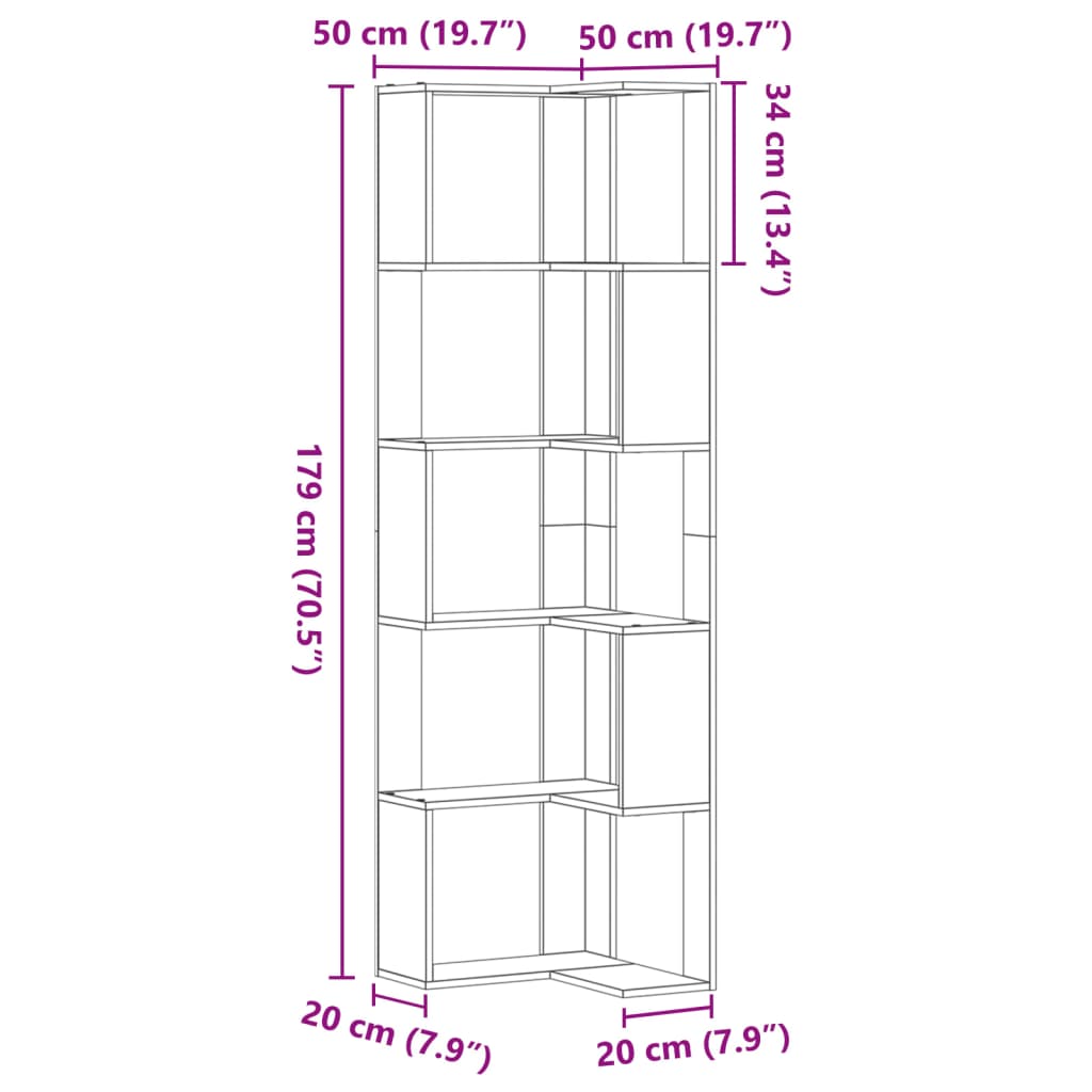 Estante canto 5 prateleiras 50x50x179 cm deriv. madeira branco