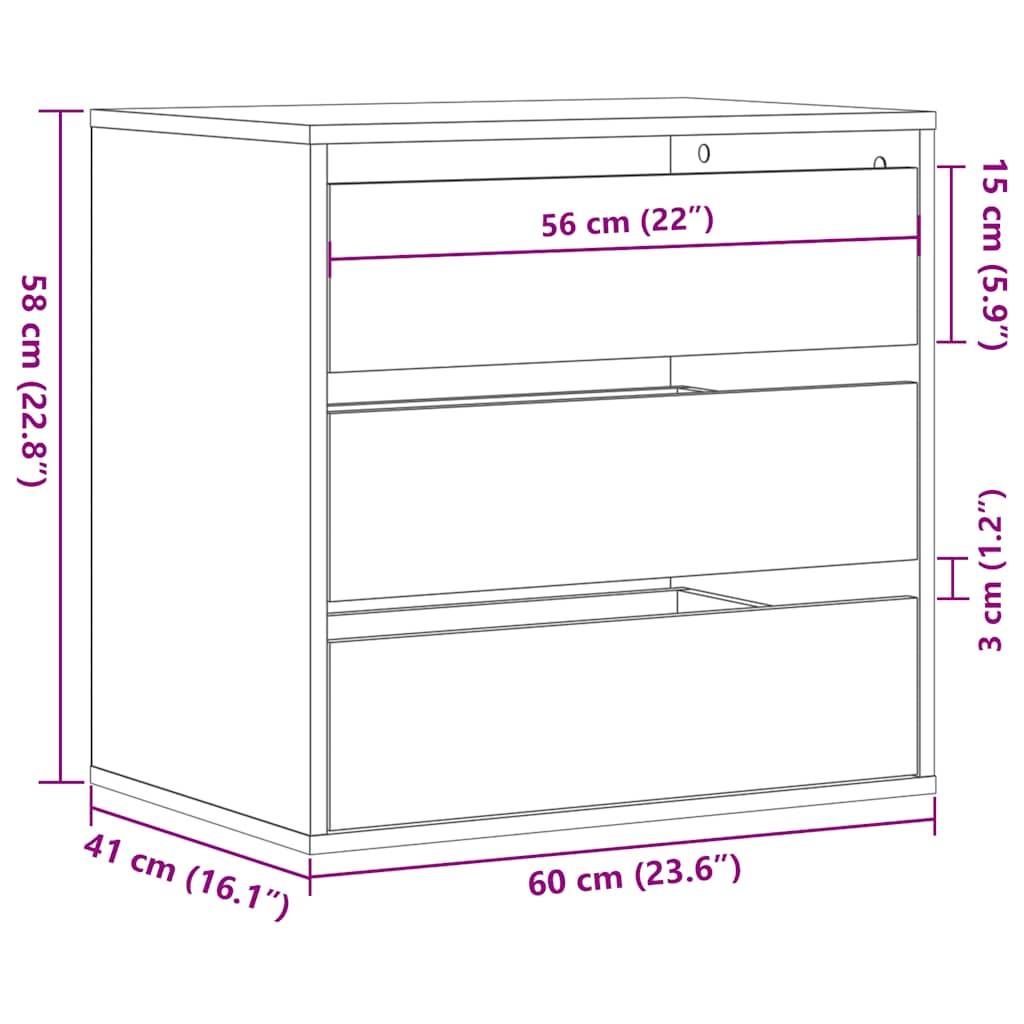 Cómoda com 3 Gavetas - 60x41x58 cm - derivados de madeira - branco