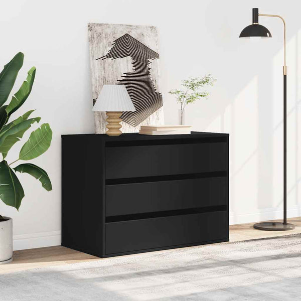 Cómoda com 3 Gavetas - 80x41x58 cm - derivados de madeira - preto