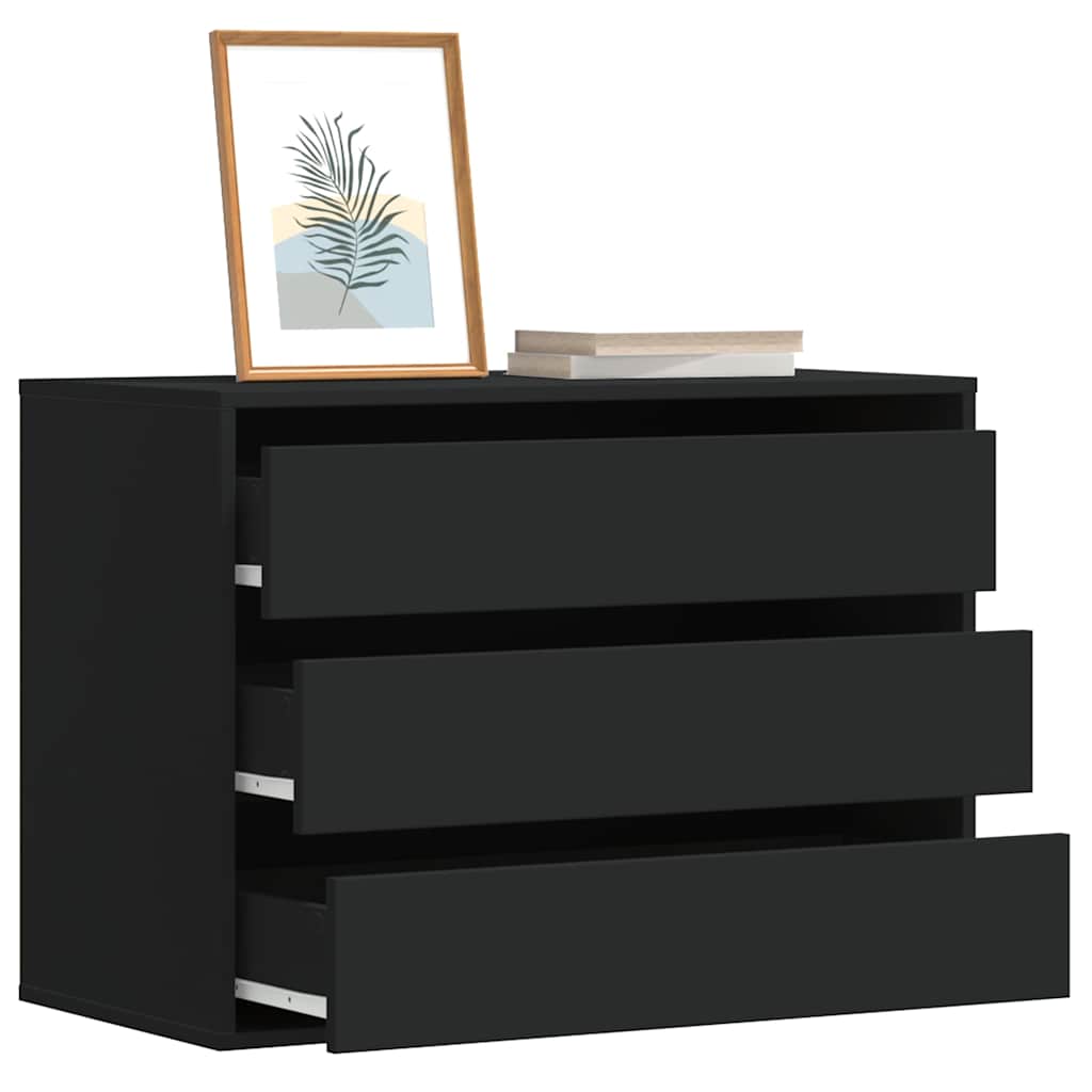 Cómoda com 3 Gavetas - 80x41x58 cm - derivados de madeira - preto