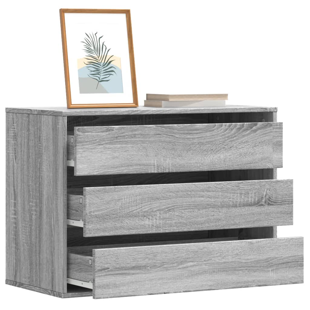 Cómoda com 3 Gavetas - 80x41x58 cm - derivados de madeira - cinzento sonoma