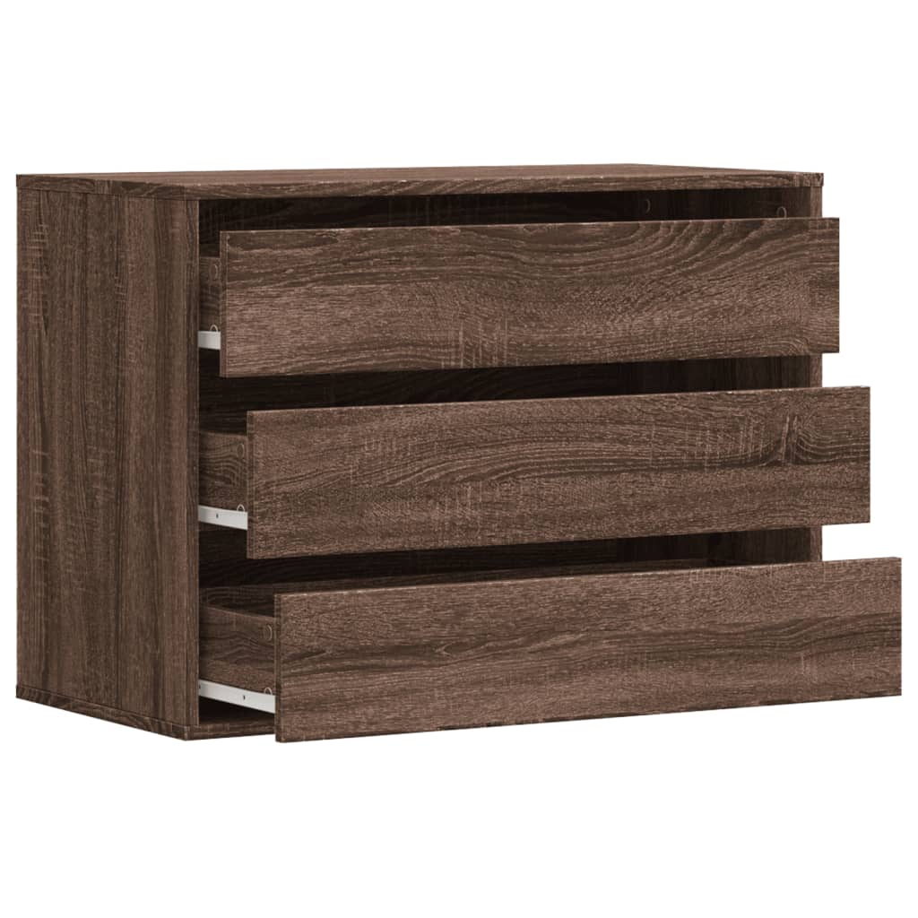Cómoda com 3 Gavetas - 80x41x58 cm - derivados de madeira - carvalho castanho