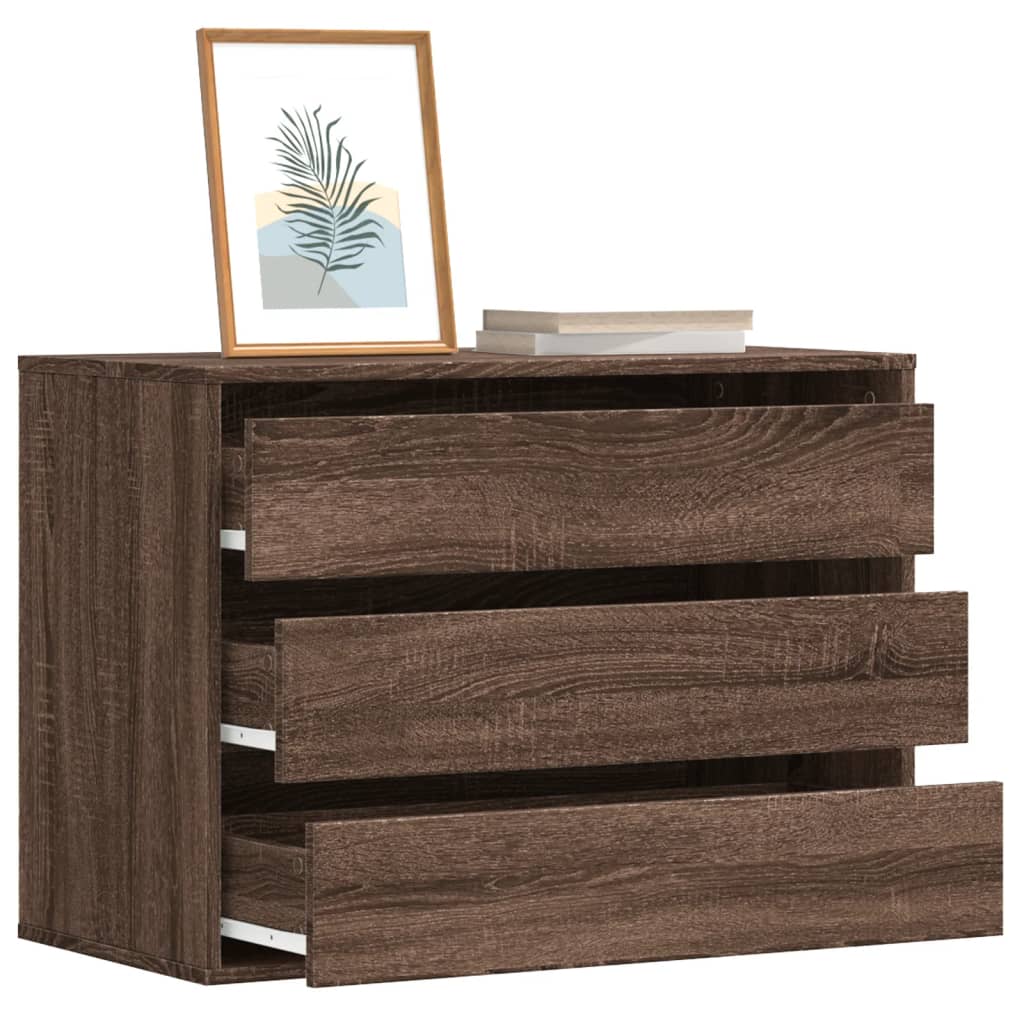 Cómoda com 3 Gavetas - 80x41x58 cm - derivados de madeira - carvalho castanho