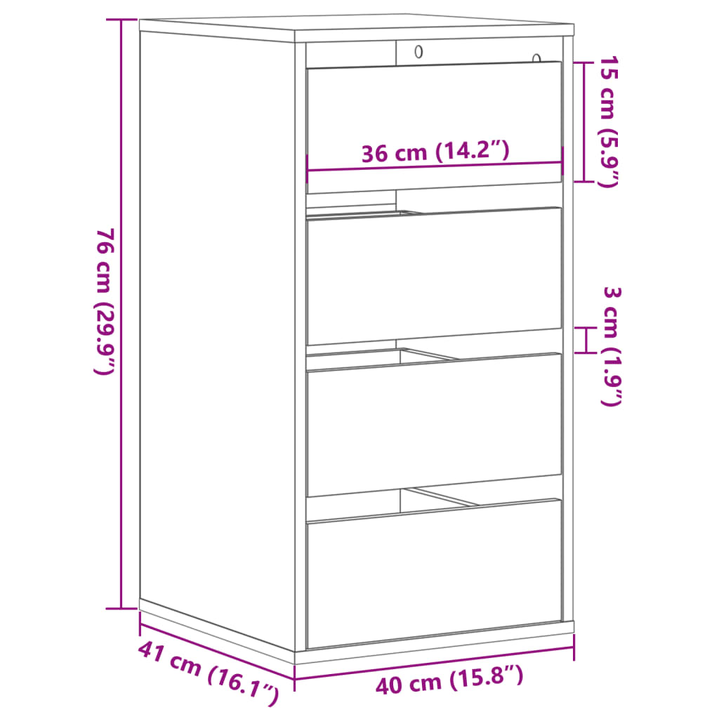 Cómoda com 4 Gavetas - 40x41x76 cm - derivados de madeira - carvalho sonoma