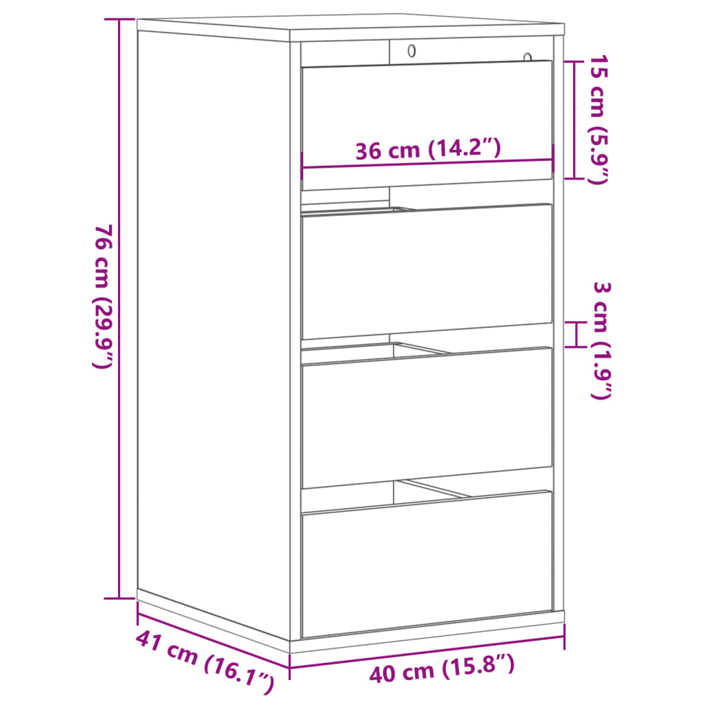 Cómoda com  4 Gavetas - 40x41x76 cm - derivados de madeira - cinzento sonoma