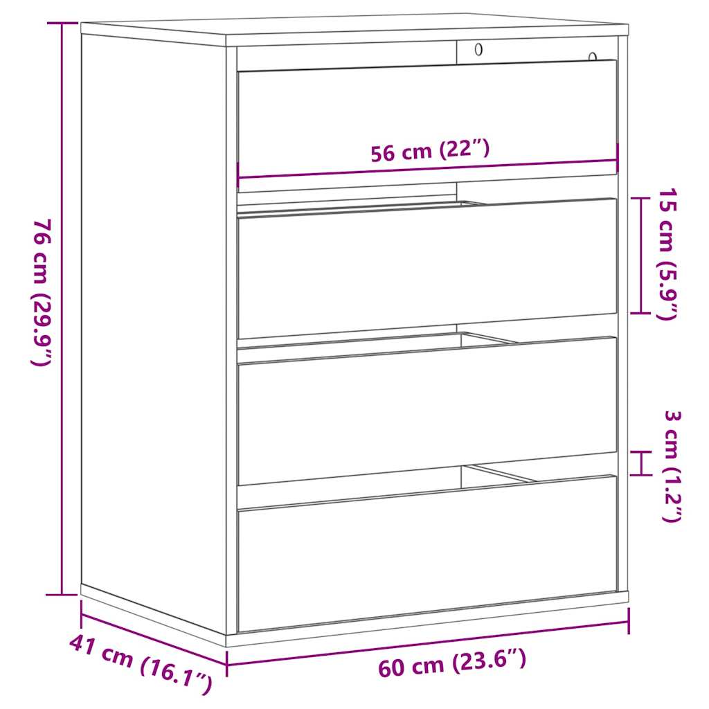 Cómoda com 4 Gavetas - 60x41x76 cm - derivados de madeira - branco