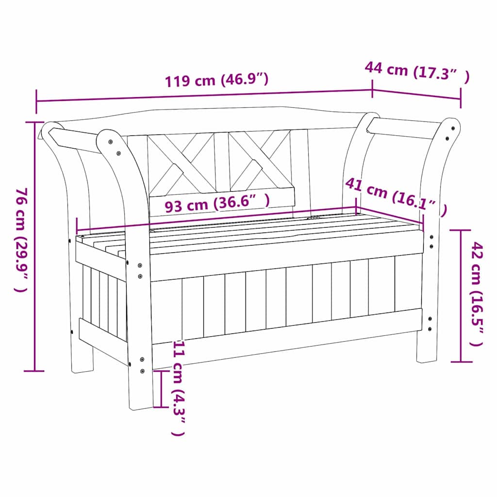 Banco de Armazenamento para Jardim Castanho 119 x 76 x 44cm
