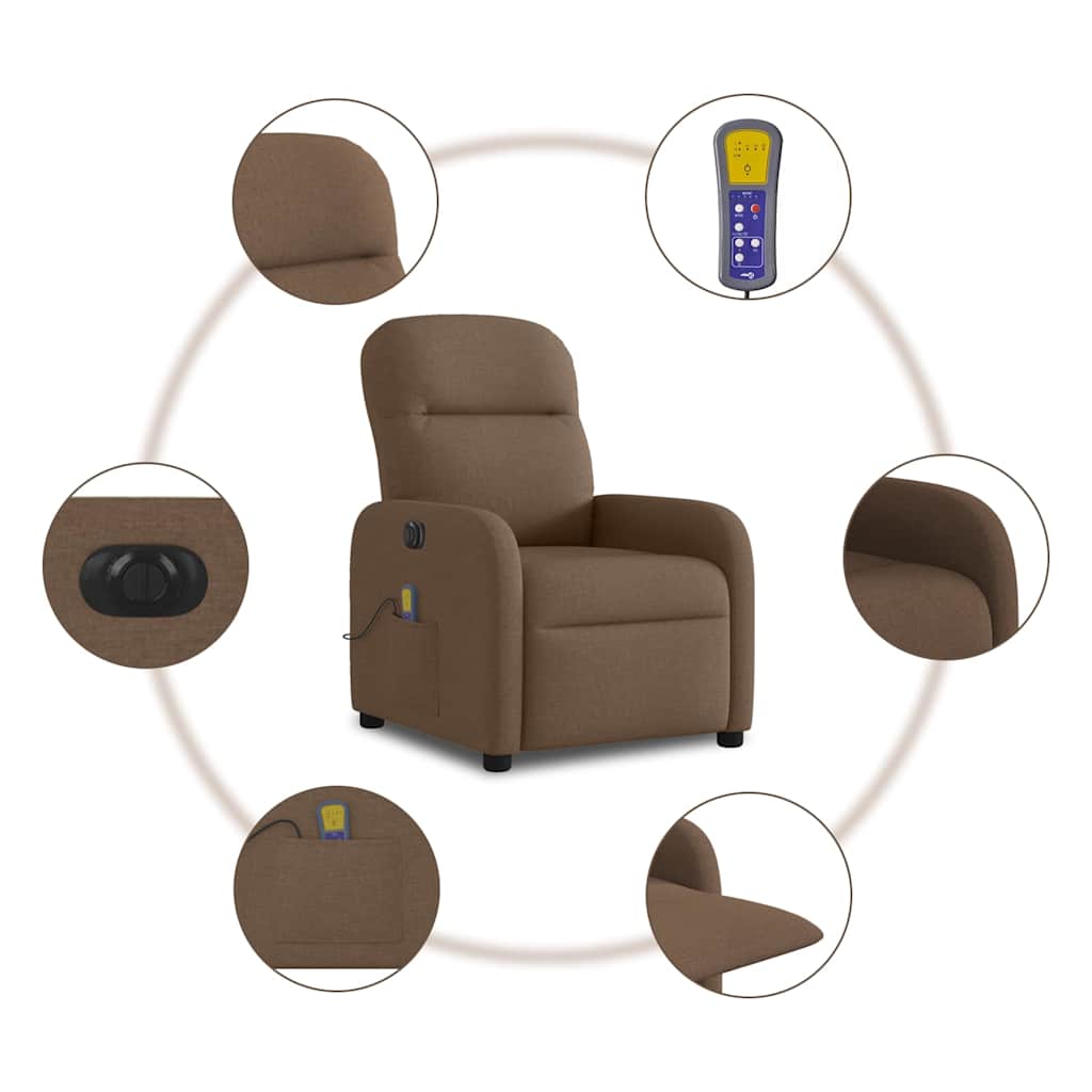 Poltrona de massagens reclinável elétrica tecido castanho