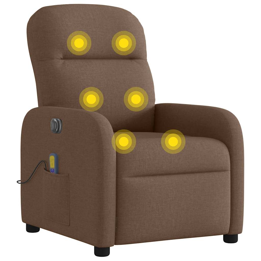 Poltrona de massagens reclinável elétrica tecido castanho