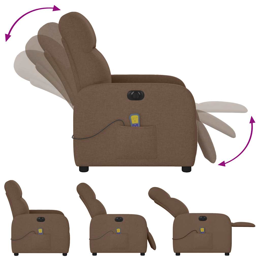 Poltrona de massagens reclinável elétrica tecido castanho