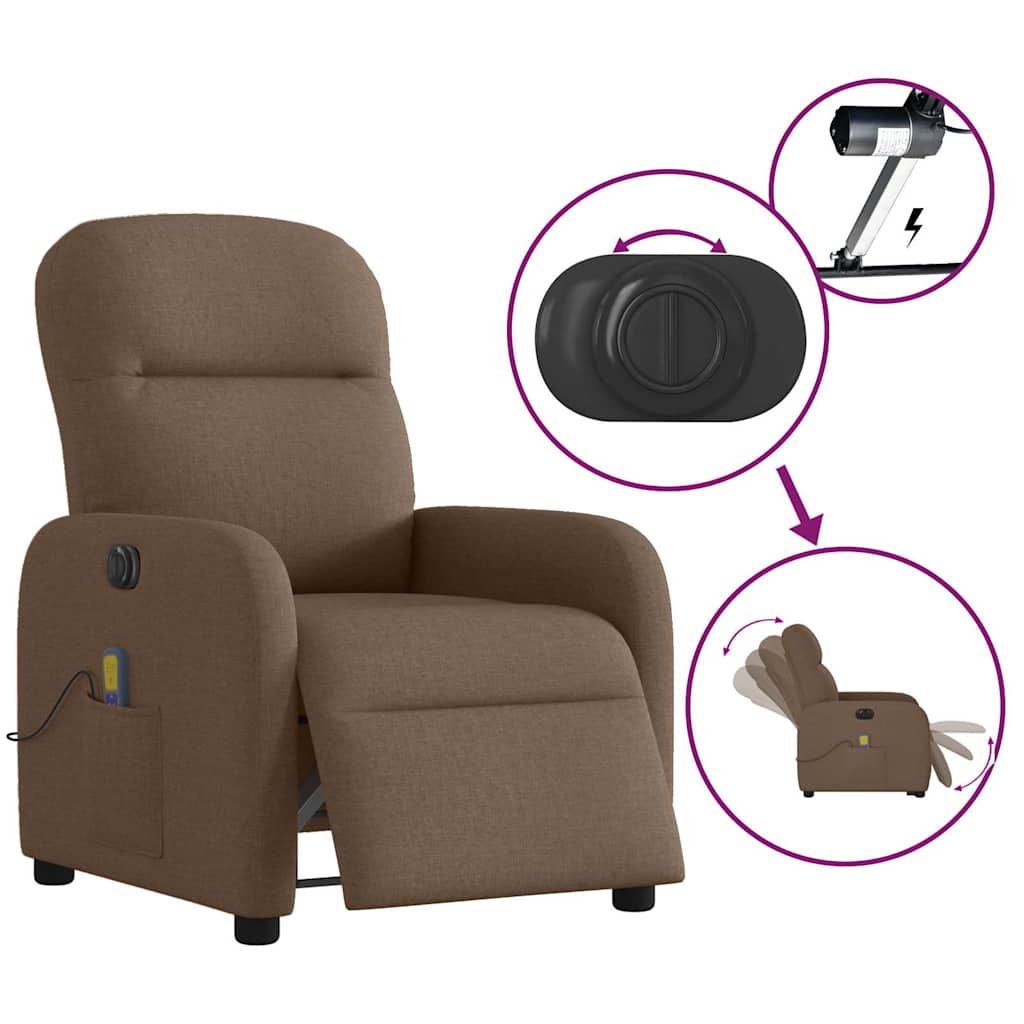 Poltrona de massagens reclinável elétrica tecido castanho