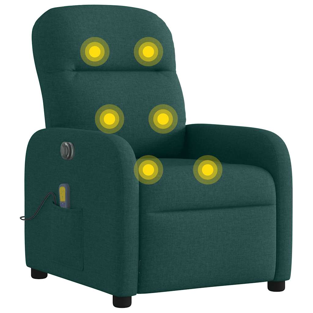 Poltrona reclinável de massagens elétrica tecido verde-escuro