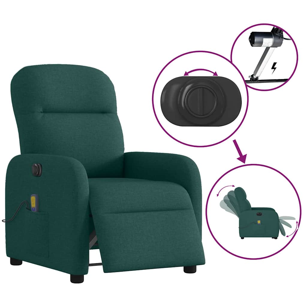Poltrona reclinável de massagens elétrica tecido verde-escuro