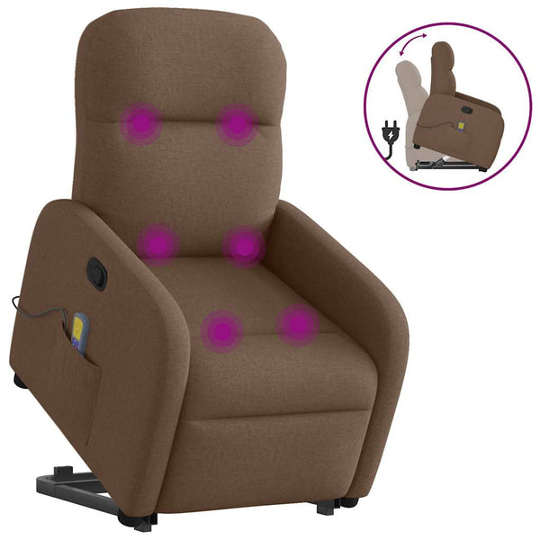 Poltrona reclinável massagens tecido castanho