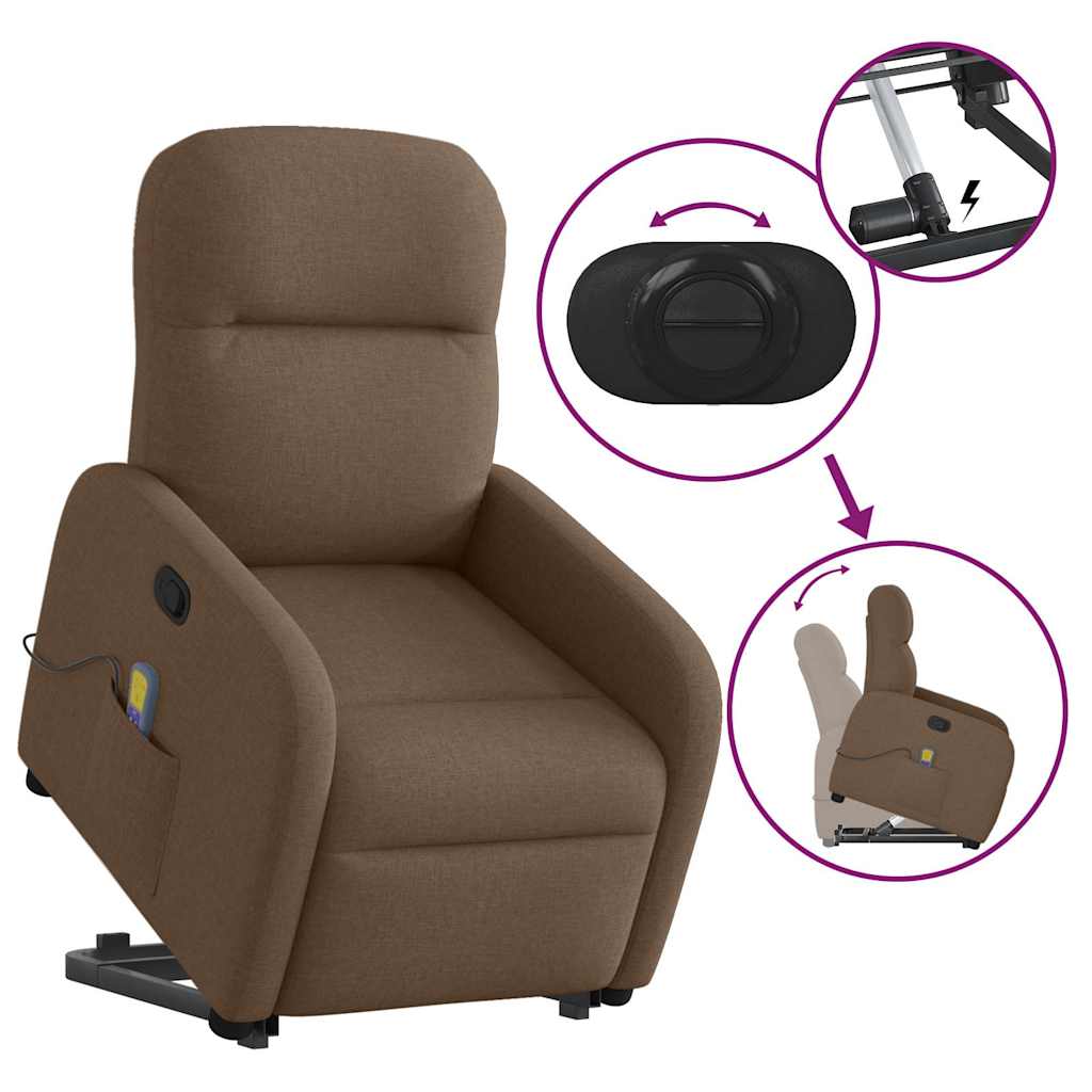 Poltrona reclinável massagens tecido castanho