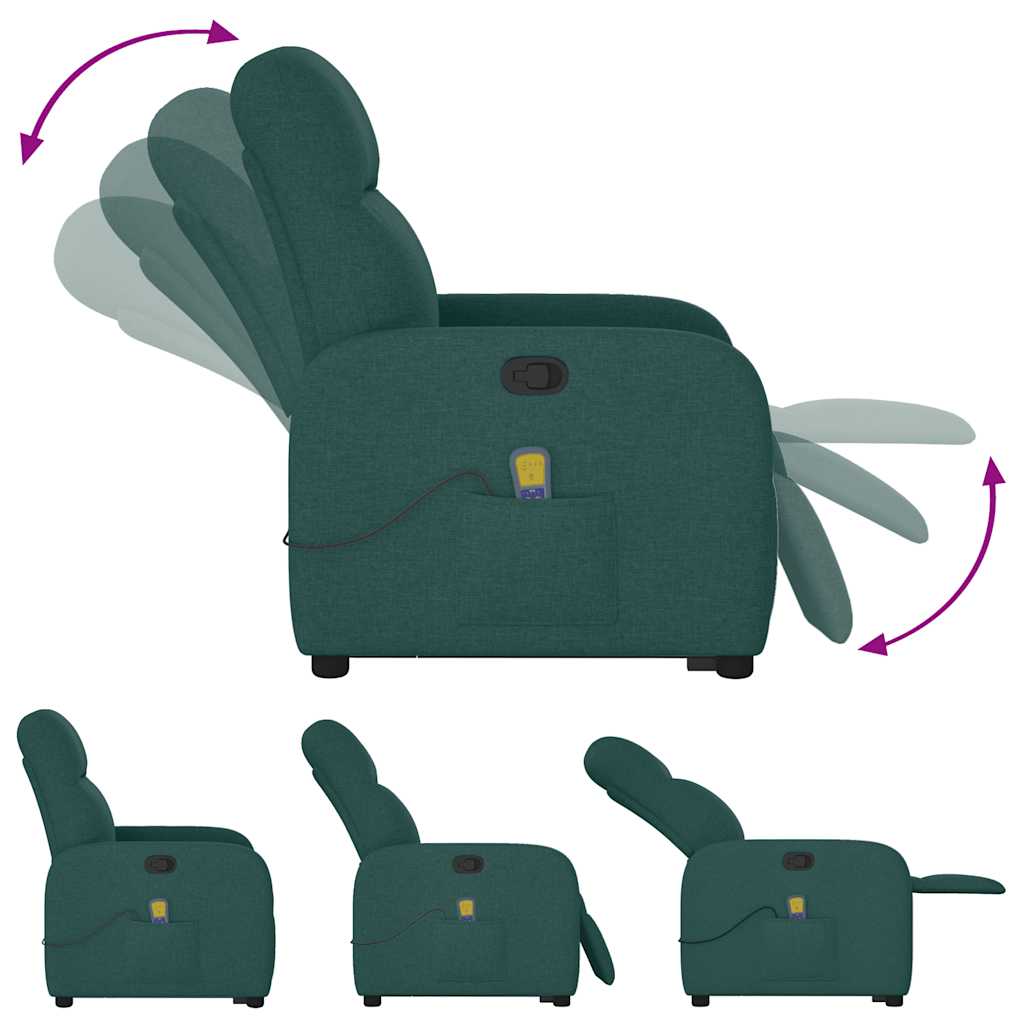 Poltrona reclinável elevatória de massagens tecido verde-escuro