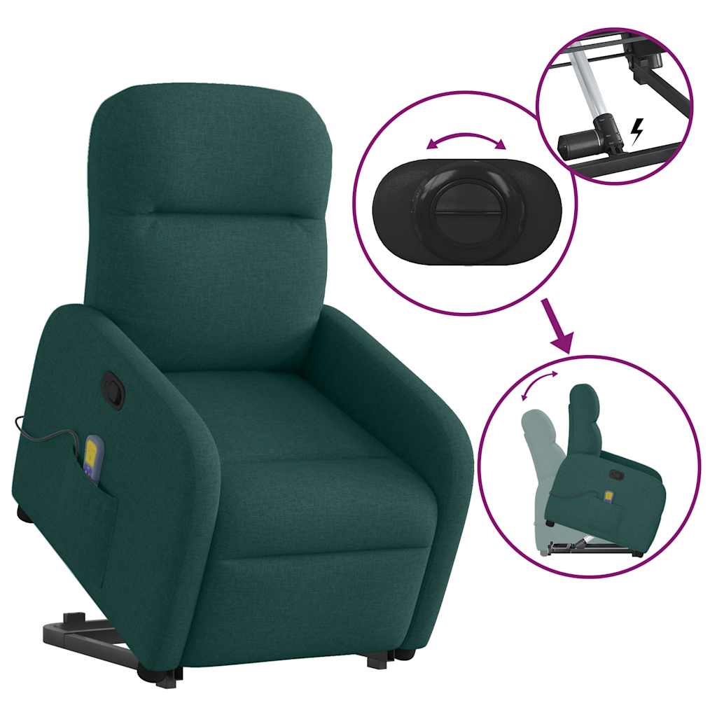 Poltrona reclinável elevatória de massagens tecido verde-escuro