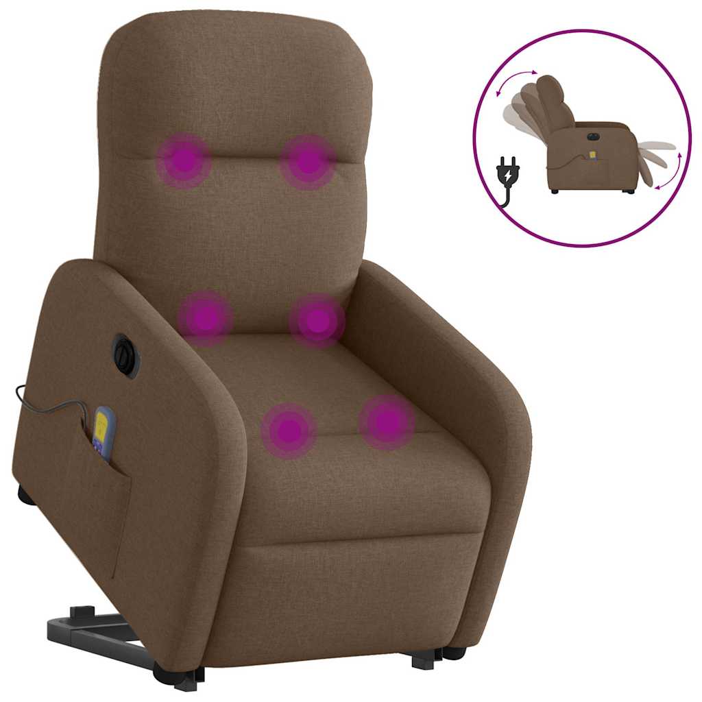 Poltrona elétrica elevatória massagens tecido castanho