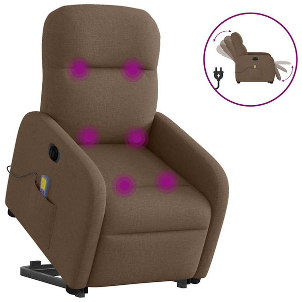 Poltrona elétrica elevatória massagens tecido castanho