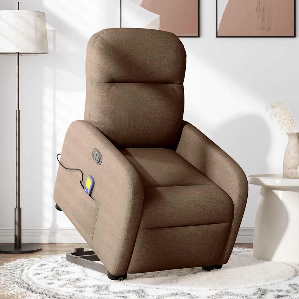 Poltrona elétrica elevatória massagens tecido castanho