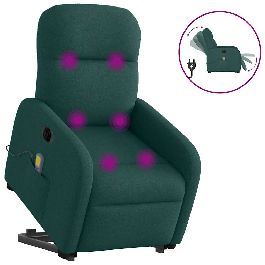 Poltrona elétrica elevatória massagens tecido verde-escuro