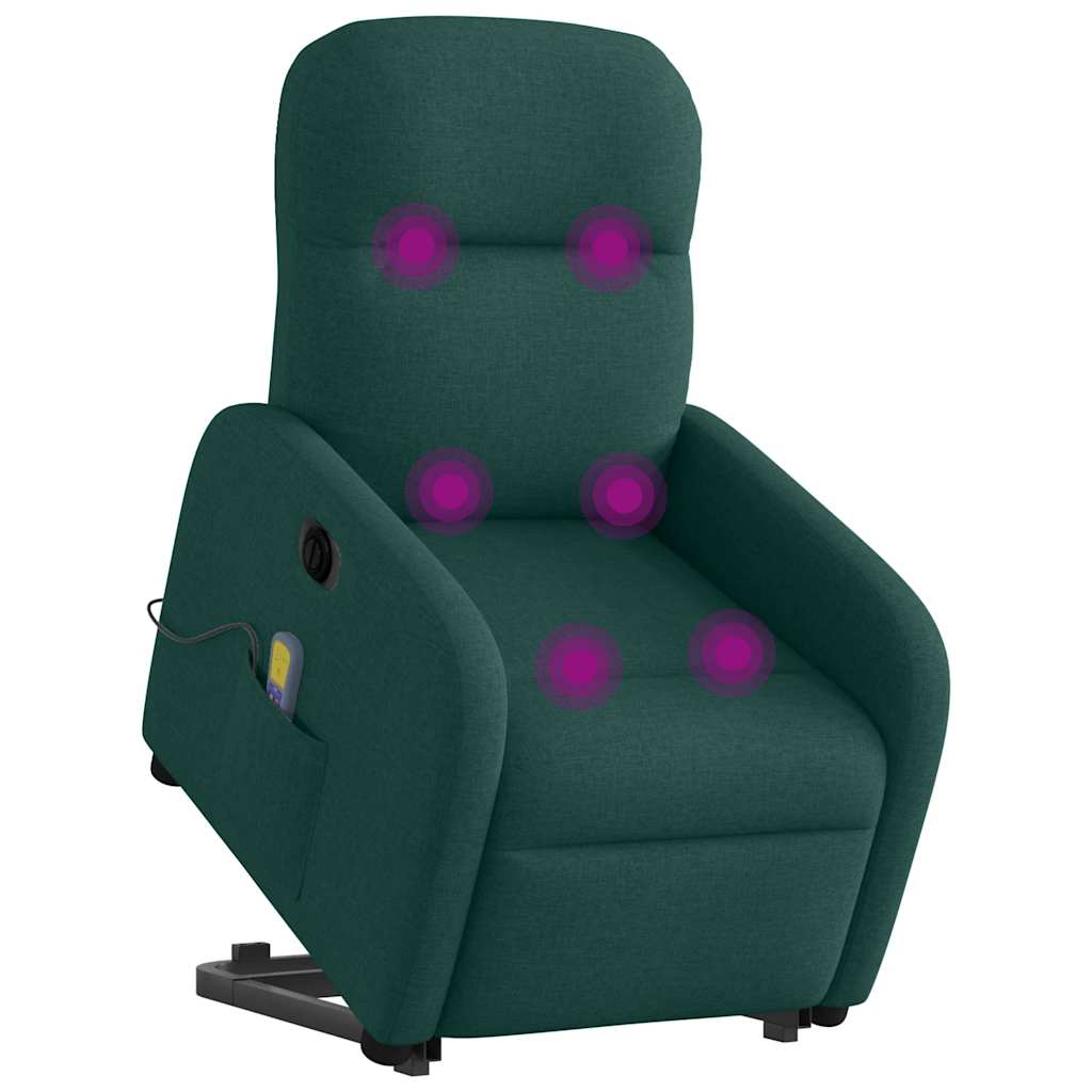 Poltrona elétrica elevatória massagens tecido verde-escuro
