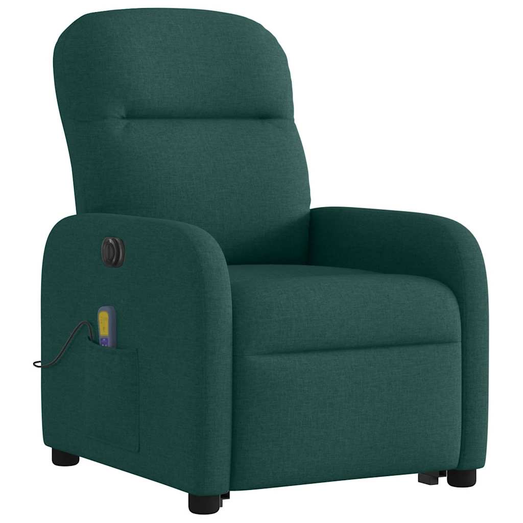 Poltrona elétrica elevatória massagens tecido verde-escuro