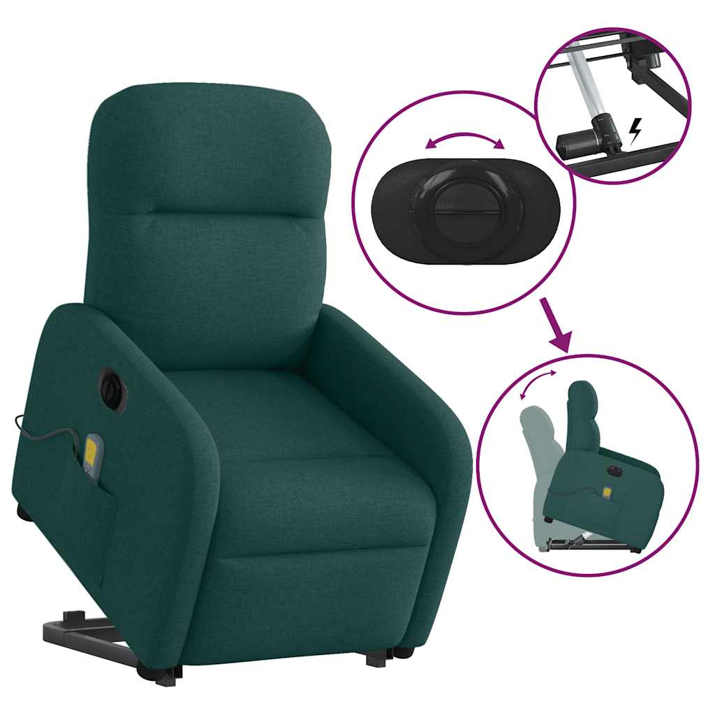 Poltrona elétrica elevatória massagens tecido verde-escuro