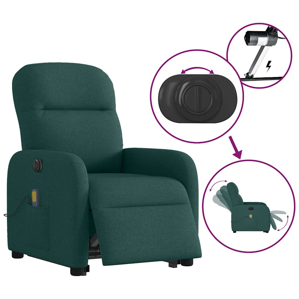 Poltrona elétrica elevatória massagens tecido verde-escuro