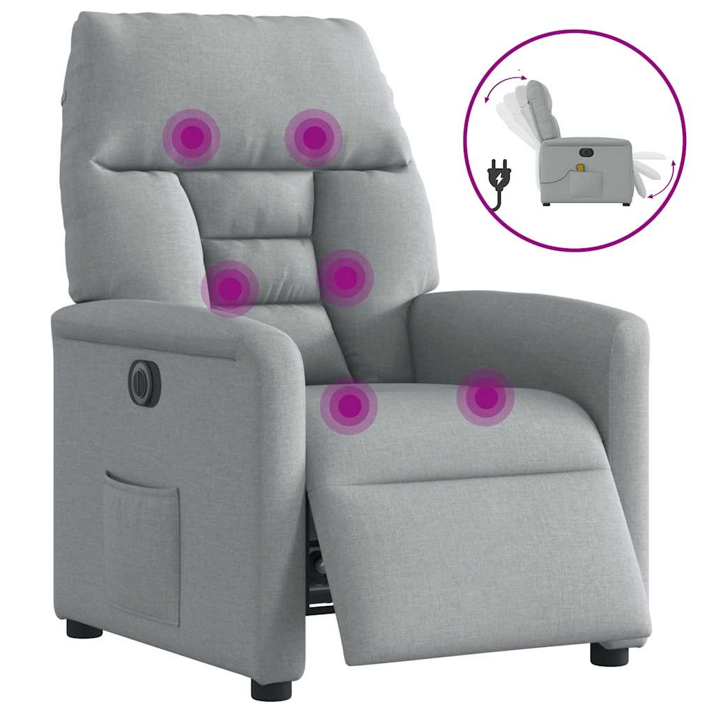 Poltrona de massagens reclinável elétrica tecido cinzento-claro