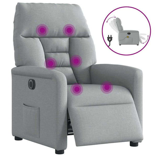 Poltrona de massagens reclinável elétrica tecido cinzento-claro
