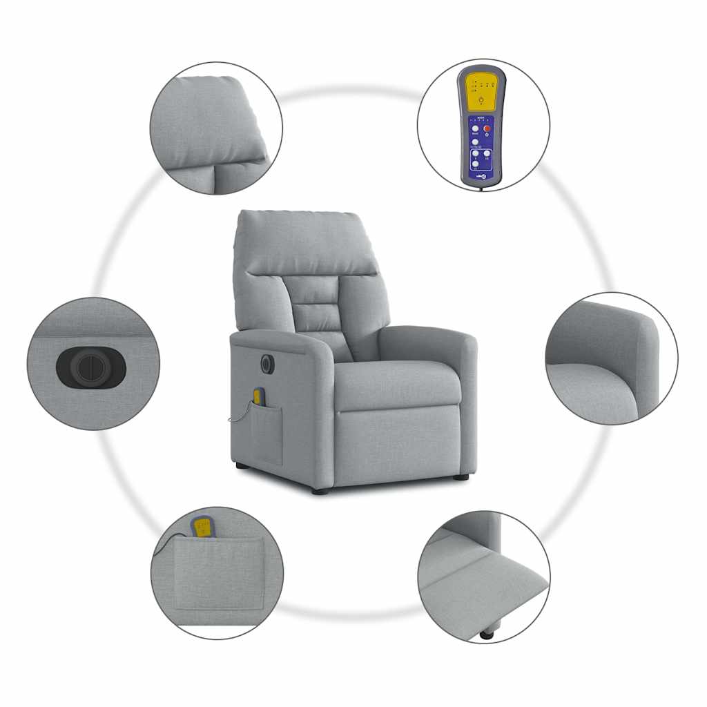 Poltrona de massagens reclinável elétrica tecido cinzento-claro