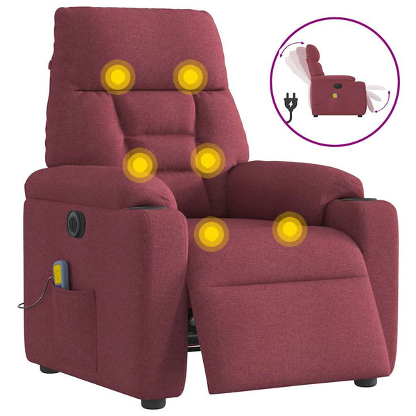Poltrona reclinável de massagens elétrica tecido vermelho tinto