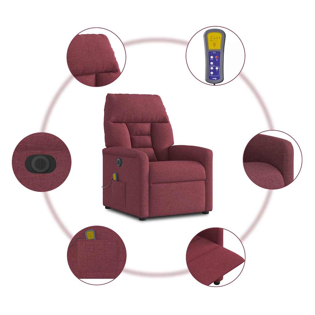 Poltrona reclinável de massagens elétrica tecido vermelho tinto
