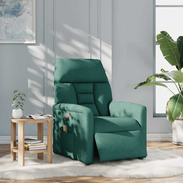 Poltrona reclinável de massagens elétrica tecido verde-escuro